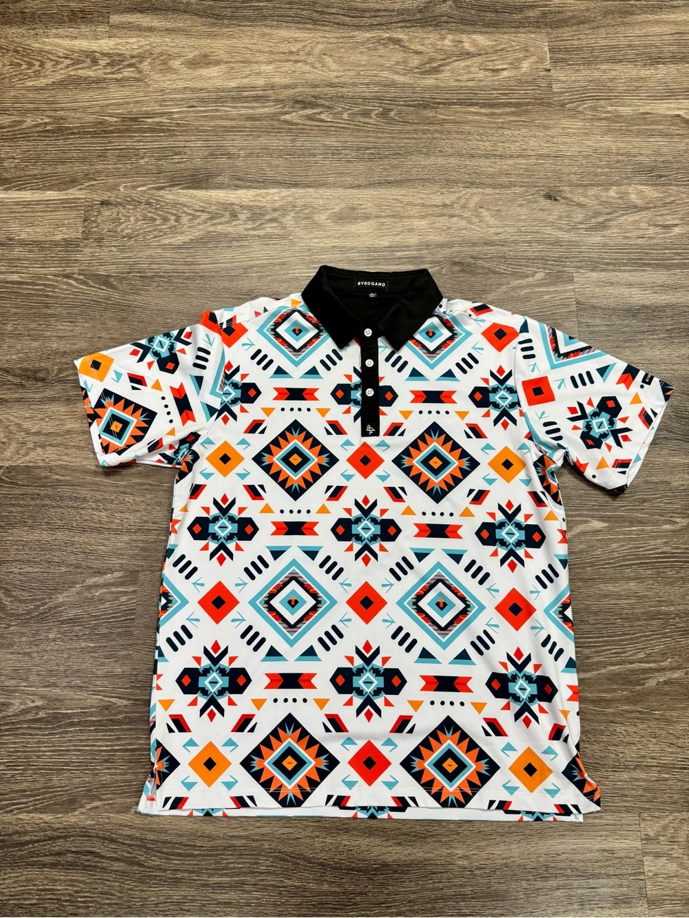 BYRDGANG Men’s Medium Aztec Southwestern Geometric Performance Golf Polo